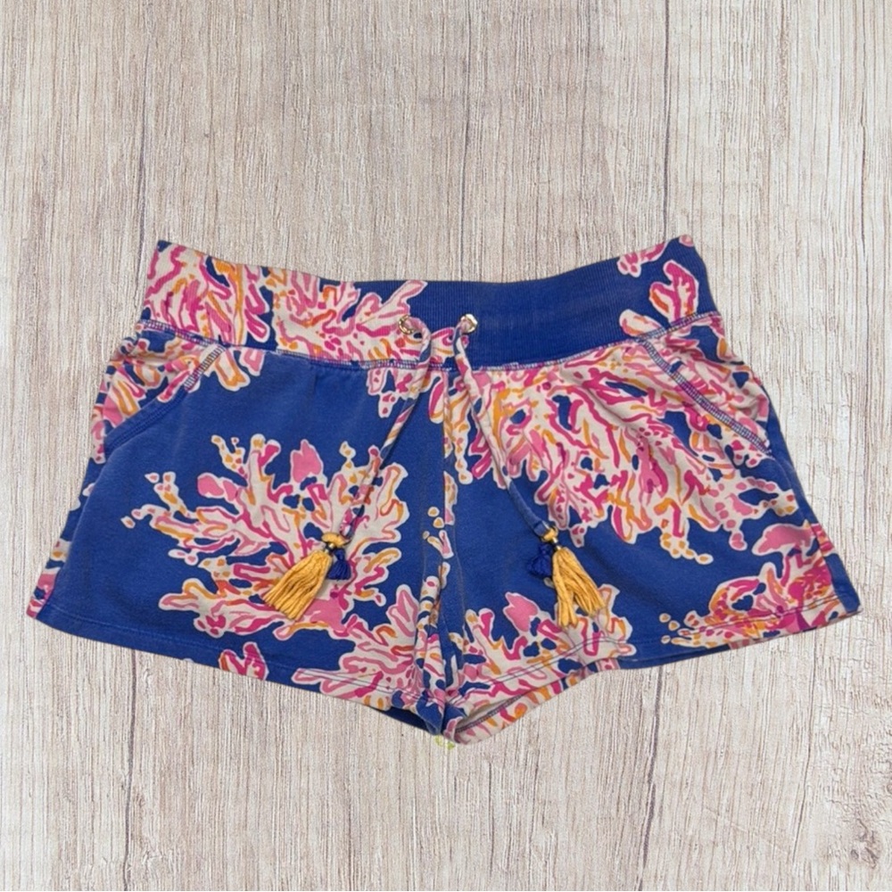 Lilly Pulitzer Yasmin Brilliant Blue "Its Electric" Cotton Drawstring Shorts SM
